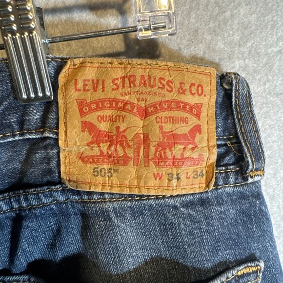 Levis 505 Jeans - Men’s - 34x34 - Blue‎ - Regular Fit Straight Leg Medium Wash - Picture 15 of 16